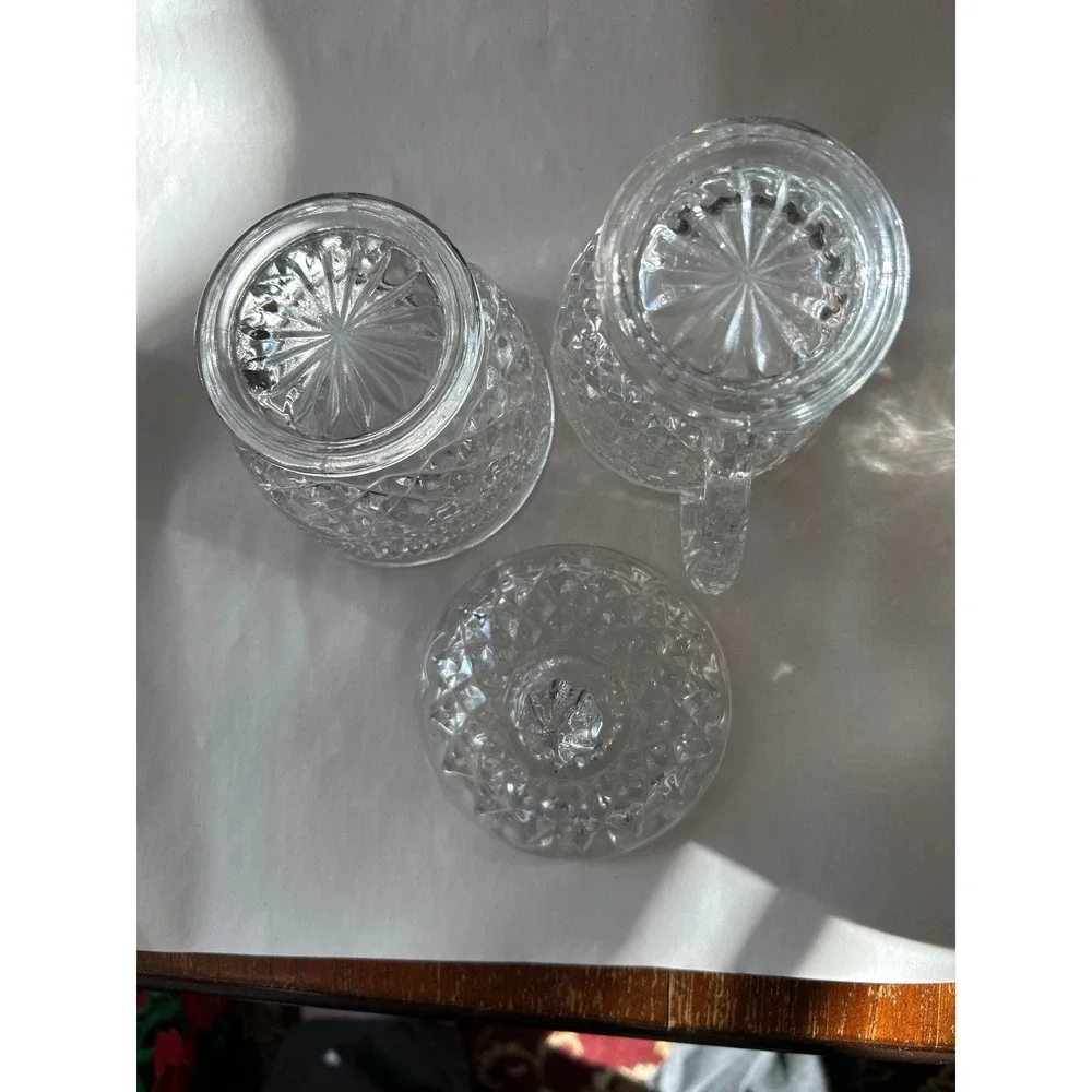 Vintage Crystal Glass Sugar Bowl with Lid and Creamer Pitcher Set‎ Wexford